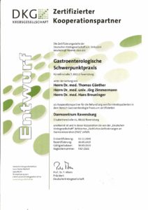 Zertifikat der Deutschen Krebsgesellschaft e. V.